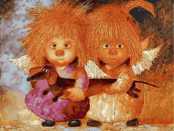 Картина за номерами 40х50 см. Mariposa Сонячні ангели з таксою (Q 2225 new), фото 1