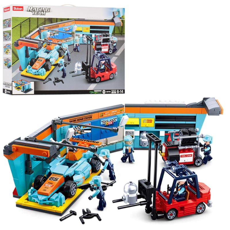 Конструктор SLUBAN M38-B0765 Racing Team: Станція технічного обслуговування перегонових автомобілів, 555 деталей, фото 1