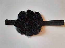 Дитяча чорна пов'язка - окружність 42-55см, квітка 8см