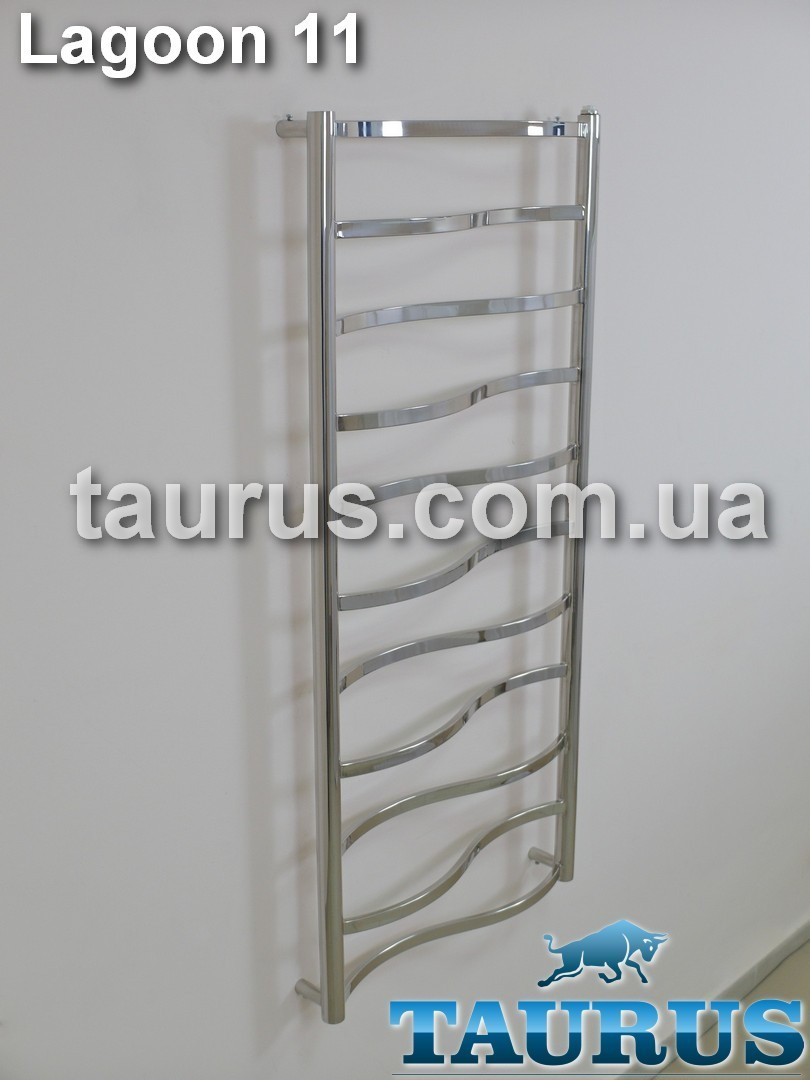 Дизайнерська сушарка для рушників Lagoon 11/1150х500 від TAURUS. Перемички 20х10 хвилею. Водяний, електро, комбі