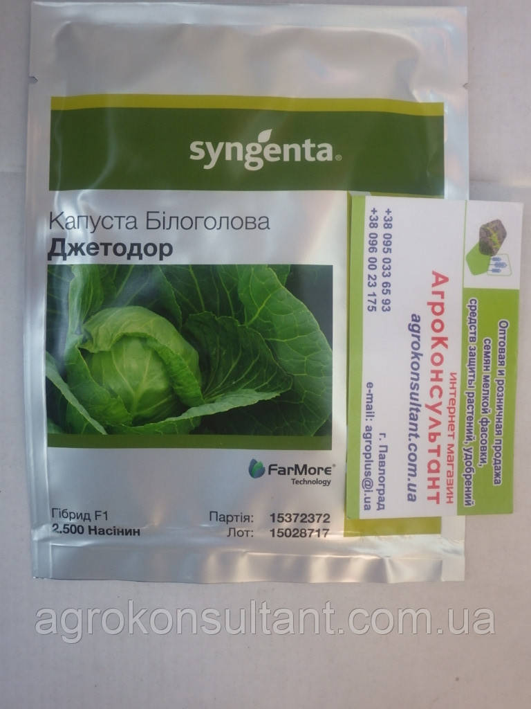Насіння капусти Джетодор F1 (Syngenta), 2 500 насінин — ультраранній гібрид (47-49 днів), білокочана