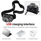 Налобний ліхтар Owtparkker B33 з зумом і датчиком руху + вбудований акумулятор 210LM, XP-G2+Red LED, USB, фото 7