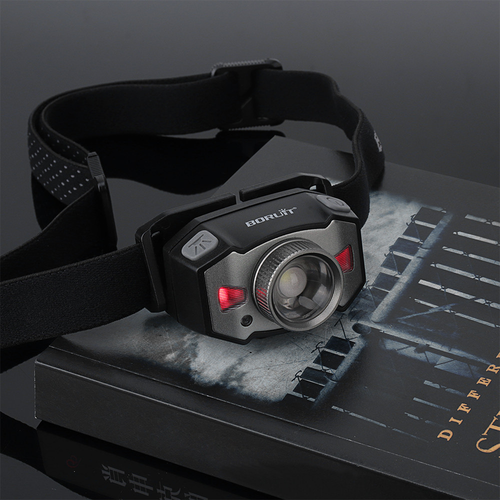 Налобний ліхтар Owtparkker B33 з зумом і датчиком руху + вбудований акумулятор 210LM, XP-G2+Red LED, USB, фото 1