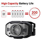 Налобний ліхтар Owtparkker B33 з зумом і датчиком руху + вбудований акумулятор 210LM, XP-G2+Red LED, USB, фото 8