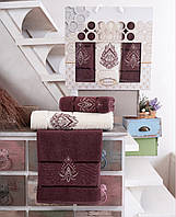 Набор полотенец Gulcan Henna махровые 50-90 см-2 шт,70-140 см-1 шт бордовые