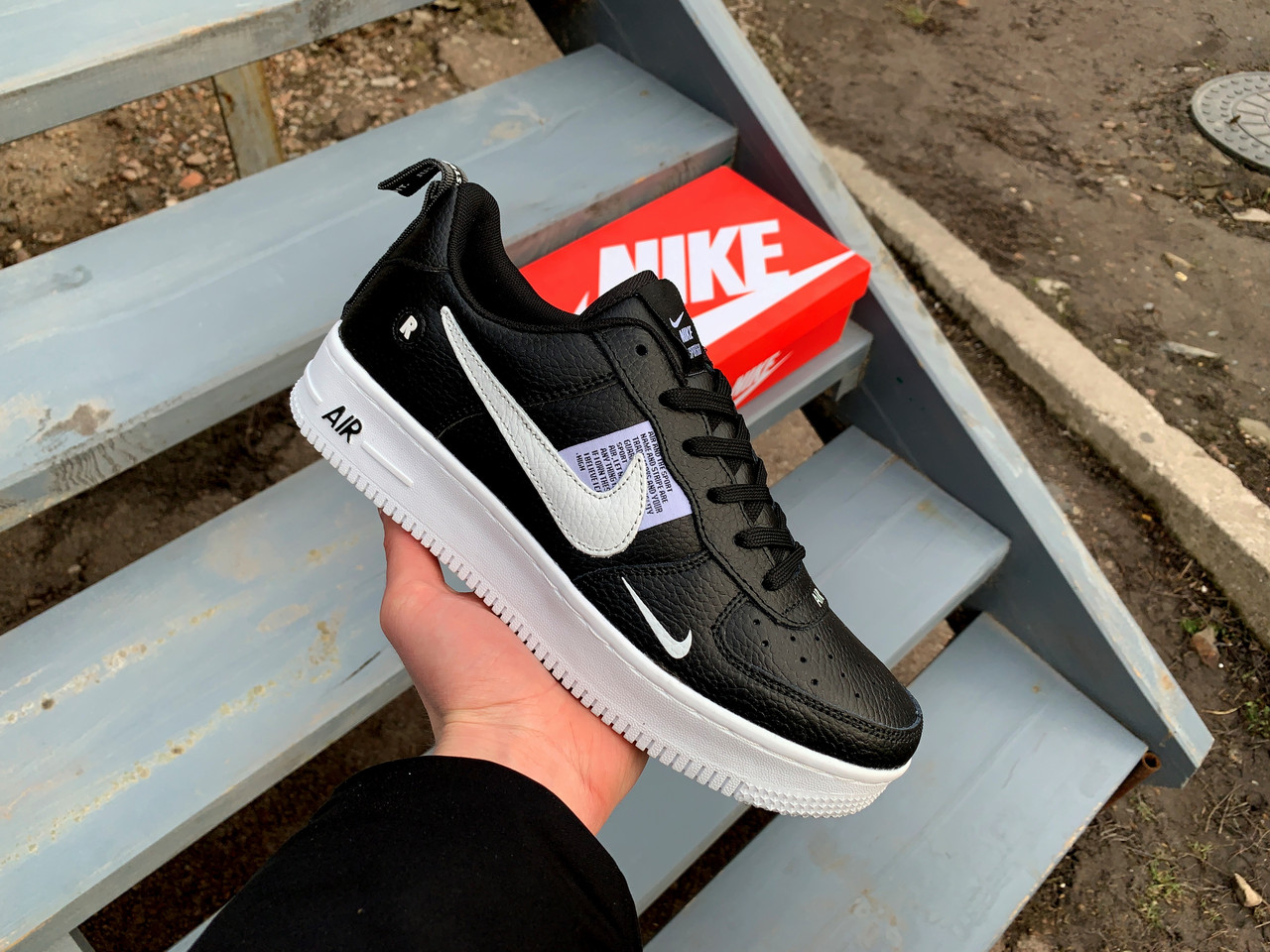 Чоловічі кросівки Nike Air Force 1 (41-46) Black/White чорні з білим