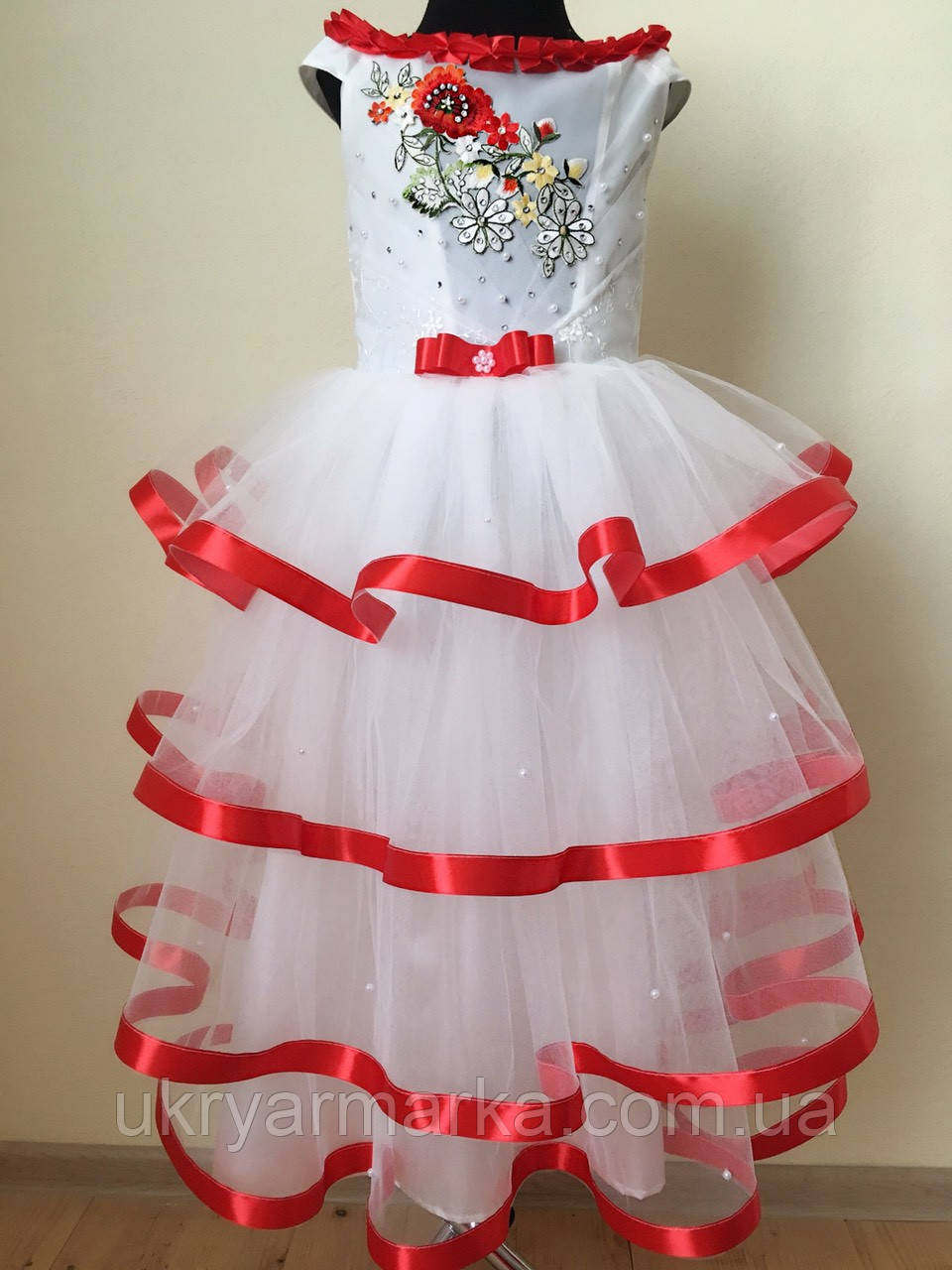Плаття для дівчинки "Камелія" біле з червоним