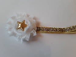 Пов'язка дитяча з блискітками біла - розмір універсальний (на резинці), квіточка 6см