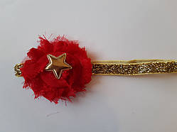 Пов'язка дитяча з блискітками червона - розмір універсальний (на резинці), квіточка 6см