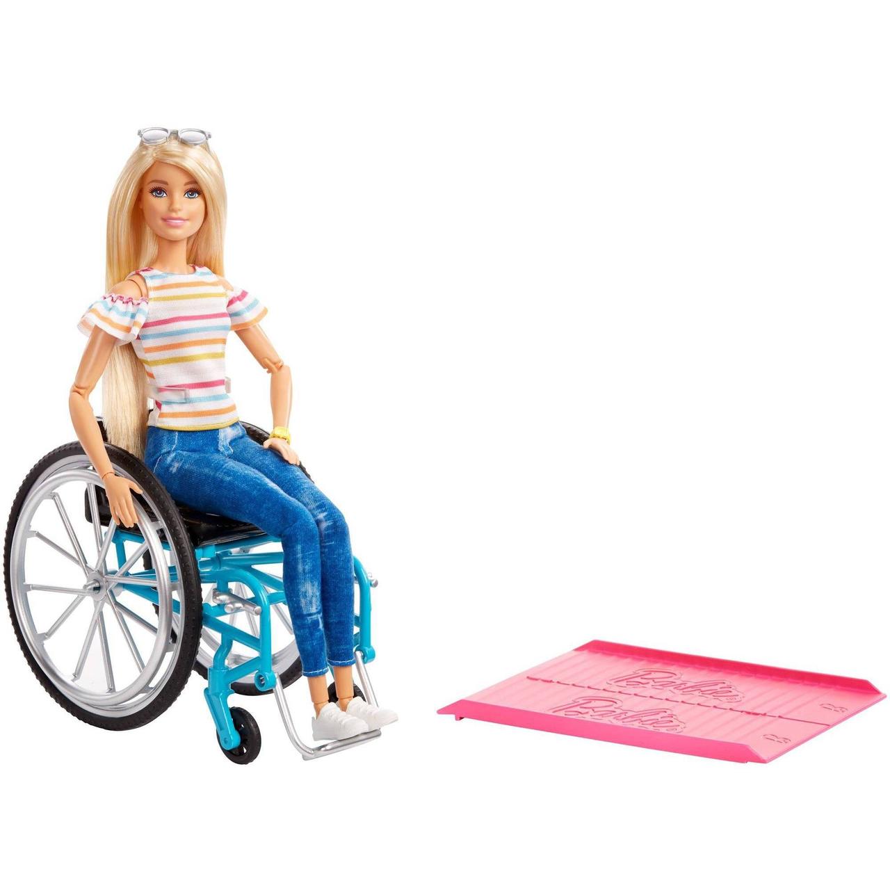 Барбі Barbie Fashionistas Doll Blonde with Rolling Wheelchair and Ramp, фото 1