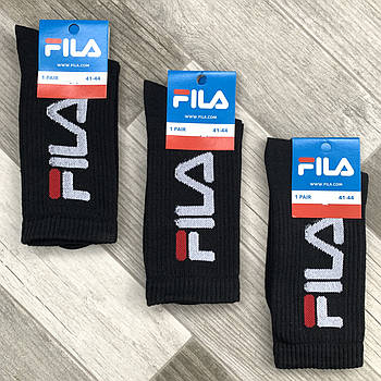 Шкарпетки чоловічі демісезонні х/б спортивні Fila, Athletic Sports, високі, чорні, 04588