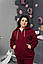 Теплий жіночий спортивний костюм на флісі кофта з капюшоном на блискавці бордового кольору батал, фото 2