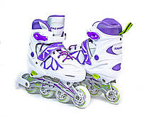 Детские раздвижные ролики 29-33 Scale Sports LF 601A бело-фиолетовые с подсветкой переднего колеса