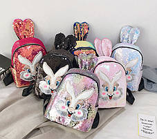 Рюкзак в паєтках з мордочкою і вушками Зайця Хамелеон, фото 3