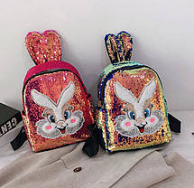 Рюкзак в паєтках з мордочкою і вушками Зайця Хамелеон, фото 2