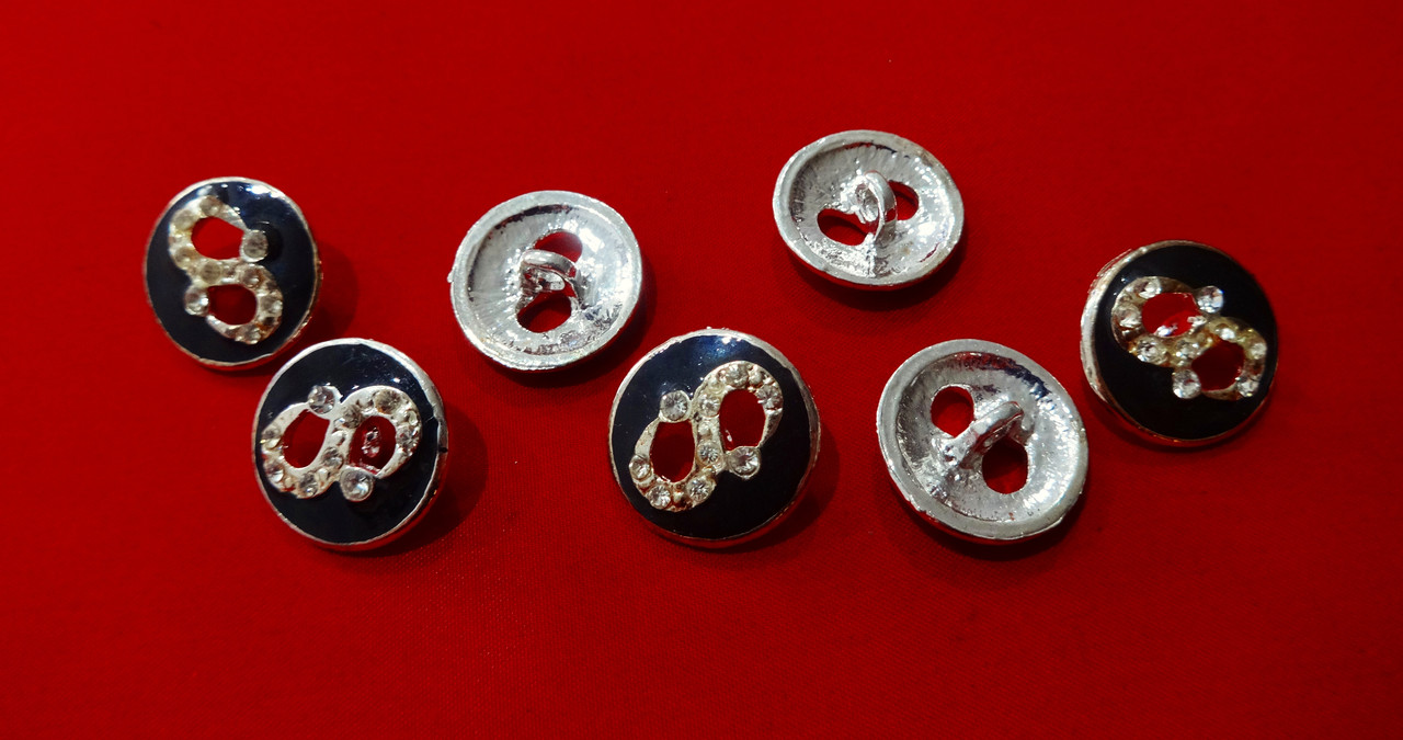 Ґудзик на ніжці 17 мм металевий зі стразами, фото 1