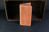 Женский кожаный кошелек клатч Лонг на 4 карты, натуральная Винтажная кожа, цвет коричневый, оттенок Коньяк