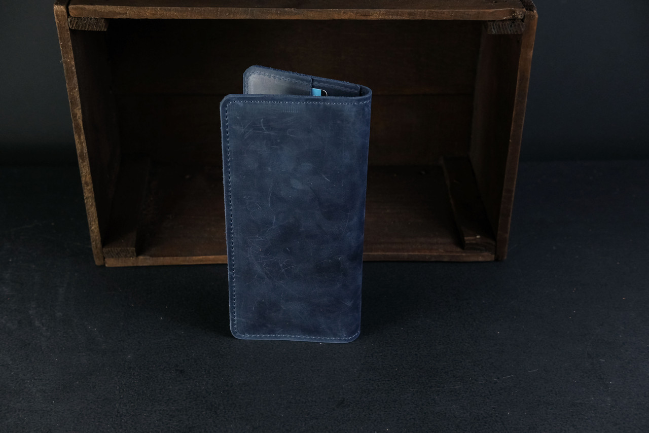 Жіночий гаманець клатч Лонг на 4 карти з натуральної шкіри колір Синій