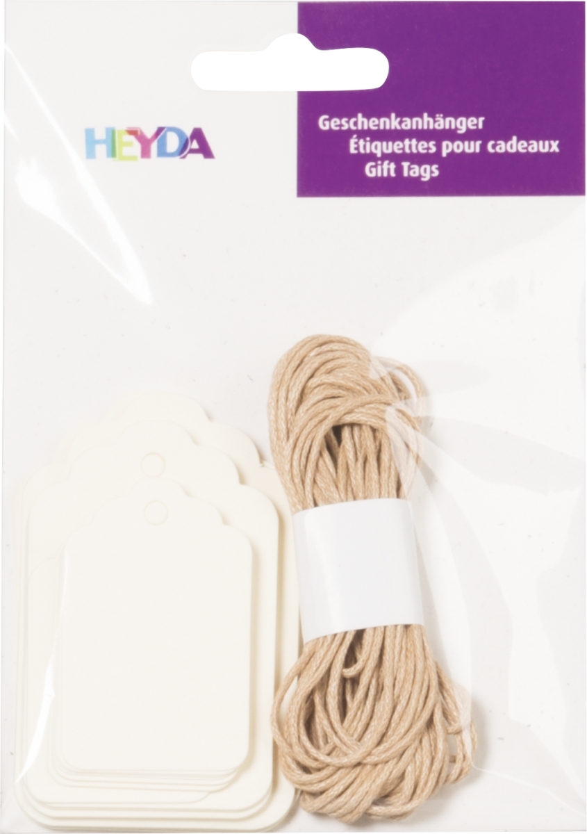 Подарункові бирки кремові зі шнуром натурального кольору Heyda, 30 шт.