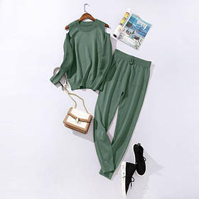 Костюм жіночий трикотажний двійка кофта та штани весняний, зелений світло M\L