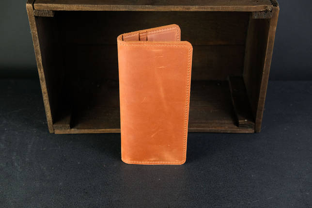 Жіночий шкіряний гаманець клатч Лонг на 8 карт, натуральна Вінтажна шкіра, колір Коньяк, фото 2