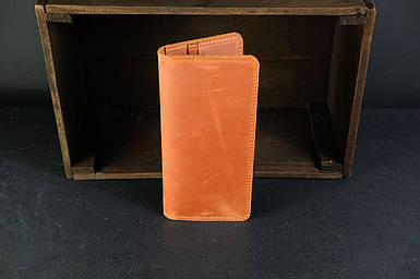 Жіночий шкіряний гаманець клатч Лонг на 8 карт, натуральна Вінтажна шкіра, колір Коньяк