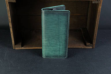 Жіночий шкіряний гаманець клатч Лонг на 8 карти, натуральна шкіра італійський Краст, колір Зелений