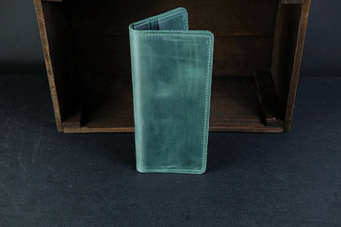 Жіночий шкіряний гаманець клатч Лонг на 8 карт, натуральна Вінтажна шкіра, колір Зелений