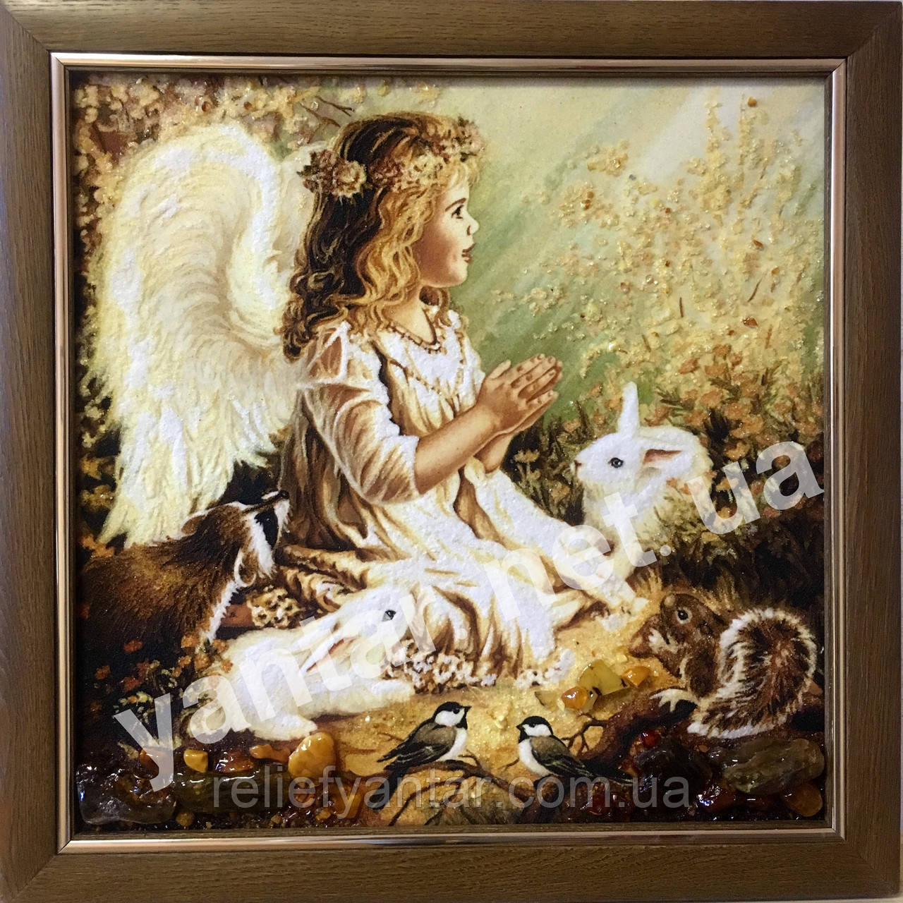 Картина з бурштину картина з янтаря " Дівчинка Янгол " 40x40 см