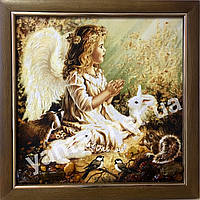 Картина з бурштину картина з янтаря " Дівчинка Янгол " 40x40 см