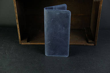 Жіночий шкіряний гаманець клатч Лонг на 8 карт, натуральна Вінтажна шкіра, колір Синій