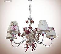Люстра для большой комнаты, для спальни 5 ламповая с абажурами и цветами 6405-5 серии "Романтика"