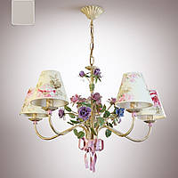 Люстра для большой комнаты, для спальни 5 ламповая с абажурами и цветами 6405-4 серии "Романтика"