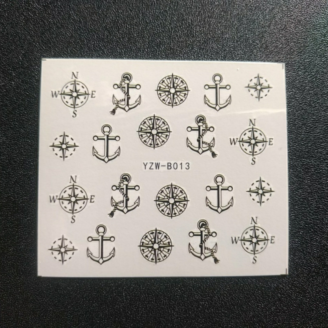 Наклейка на нігті, наклейка для нігтів, нігтьовий дизайн "якорь компас" 15 шт. набор