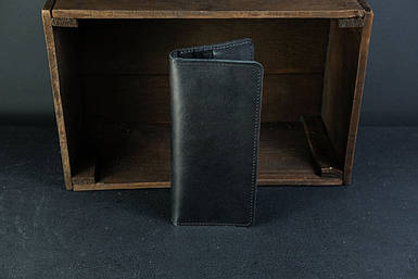 Чоловічий гаманець Лонг на 12 карти з натуральної шкіри колір Чорний