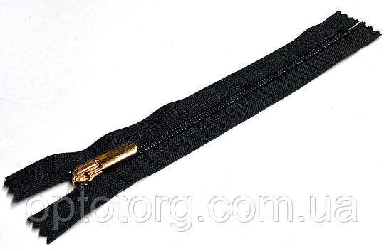 Блискавка шевська 25см Чорна з Золотим прямим бігунком Тип7 посилений пластикова взуттєва, фото 1