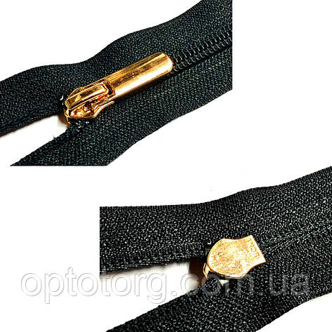 Блискавка шевська 18см Чорна з Золотим прямим бігунком Тип7 посилений пластикова взуттєва, фото 2