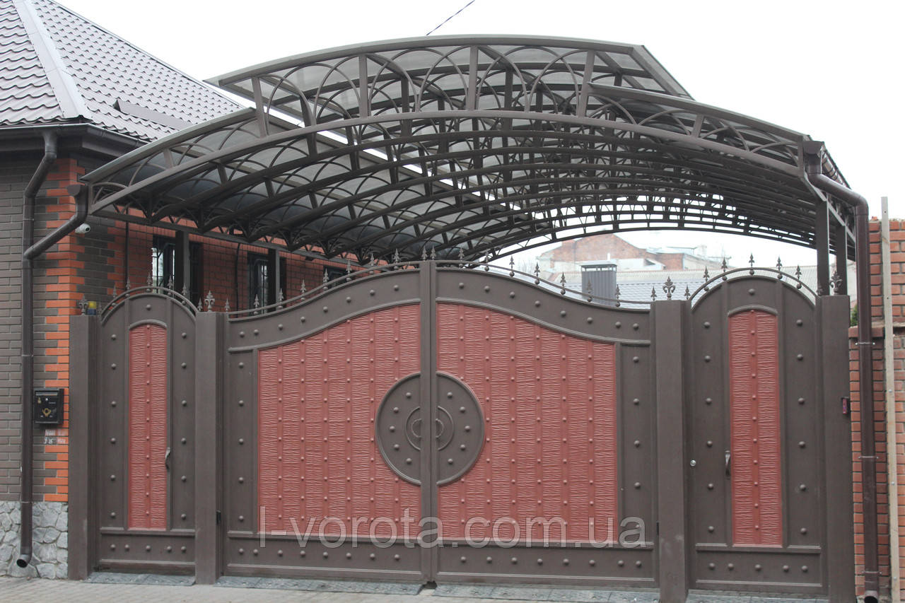 Металеві розсувні ворота (ефект жатки) 3500 × 2400 і хвіртка 1000 × 2400