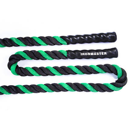 Канат для кроссфита IronMaster (L=15 м, d=3,8 см), чорно-зелений, фото 2
