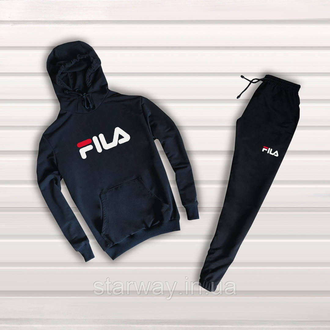 Спортивний чорний трикотажний костюм Fila з капюшоном