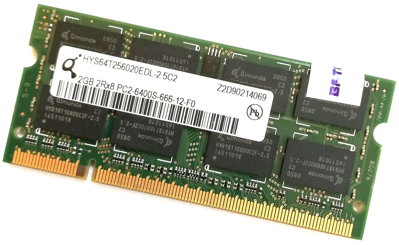 Оперативна пам'ять для ноутбука Qimonda DDR2 2Gb 800MHz 6400s 2R8 CL6 (HYS064T256020EDL-2.5C2) Б/В