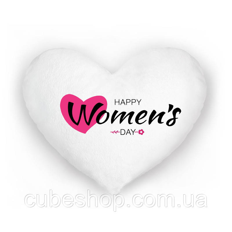 Блискуча подушка Happy Women's day (біла)
