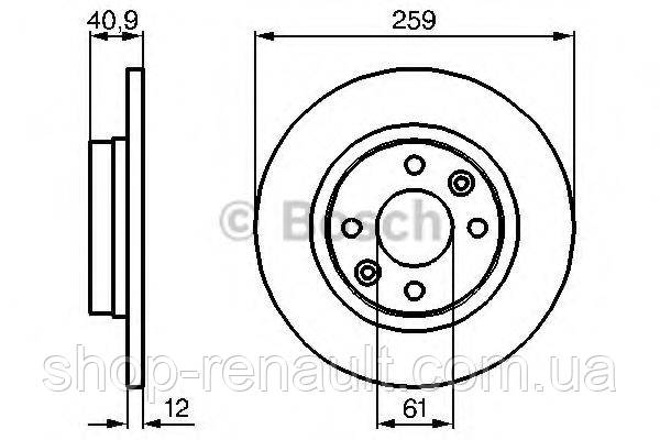 Диск тормозной невентилируемый 259 мм BOSCH 0 986 479 164 - фото 1 - id-p144611030