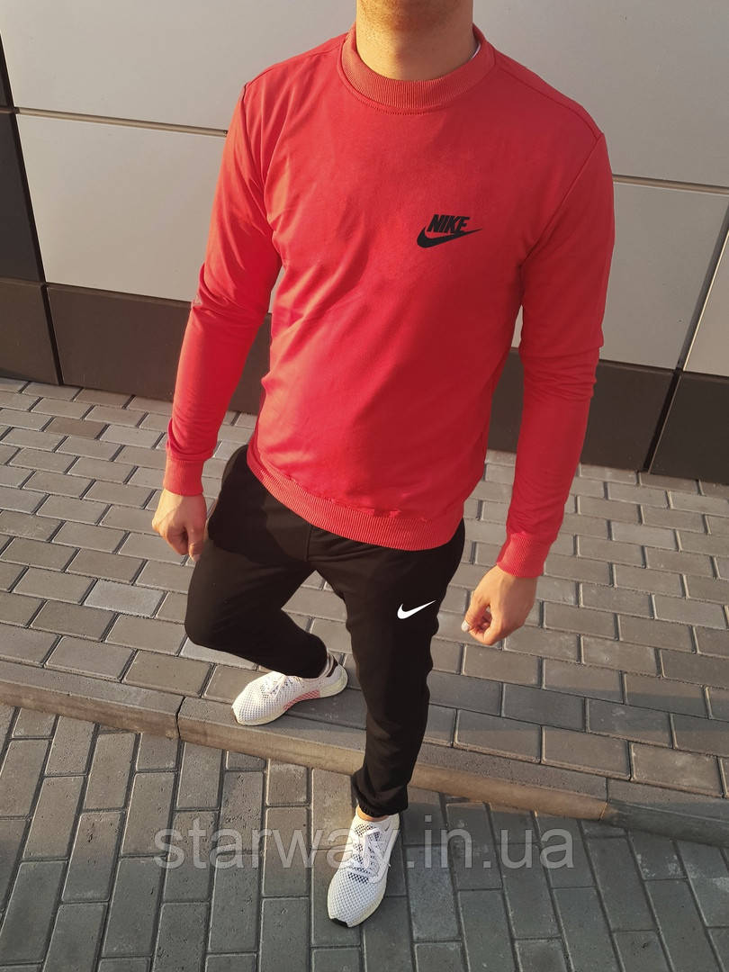 Чоловічий спортивний костюм Nike галочка+ім'я дрібна | червоний верх чорний низ