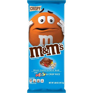 Шоколад M&M's "Кріспі" молочний із хрусткими рисовими кульками та різнобарвними драже, 150 грамів