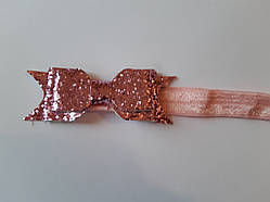 Пов'язка дитяча з блискітками світло-рожева - розмір універсальний (на резинці), бантик 9см