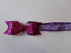 Пов'язка дитяча з блискітками фіолетова - розмір універсальний (на резинці), бантик 9см
