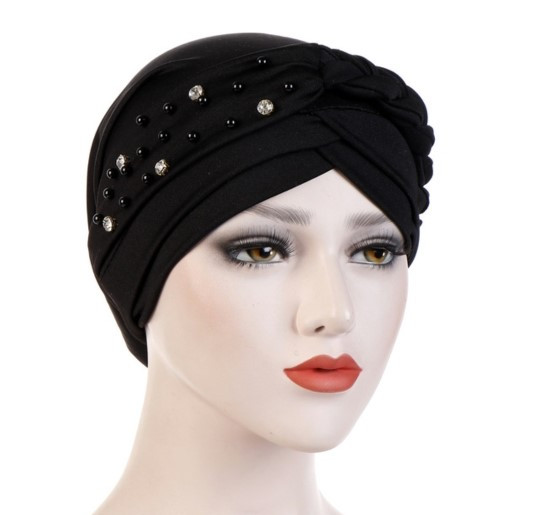 Ошатна чалма чорна з косою, намистинами, камінням, фото 1