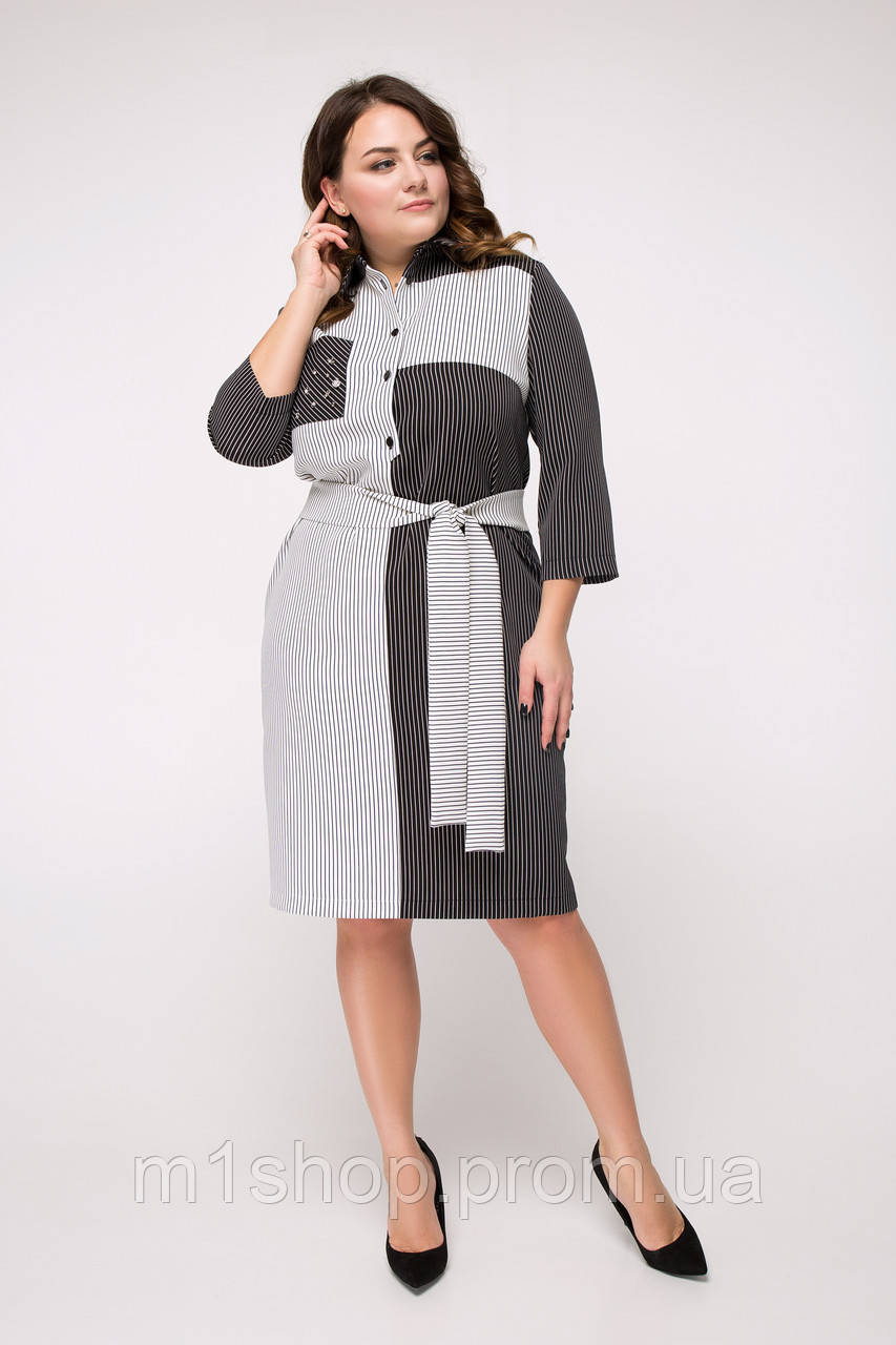 Лаконичное женское платье-рубашка в полоску больших размеров (Версилия lzn ) - фото 5 - id-p1134938815