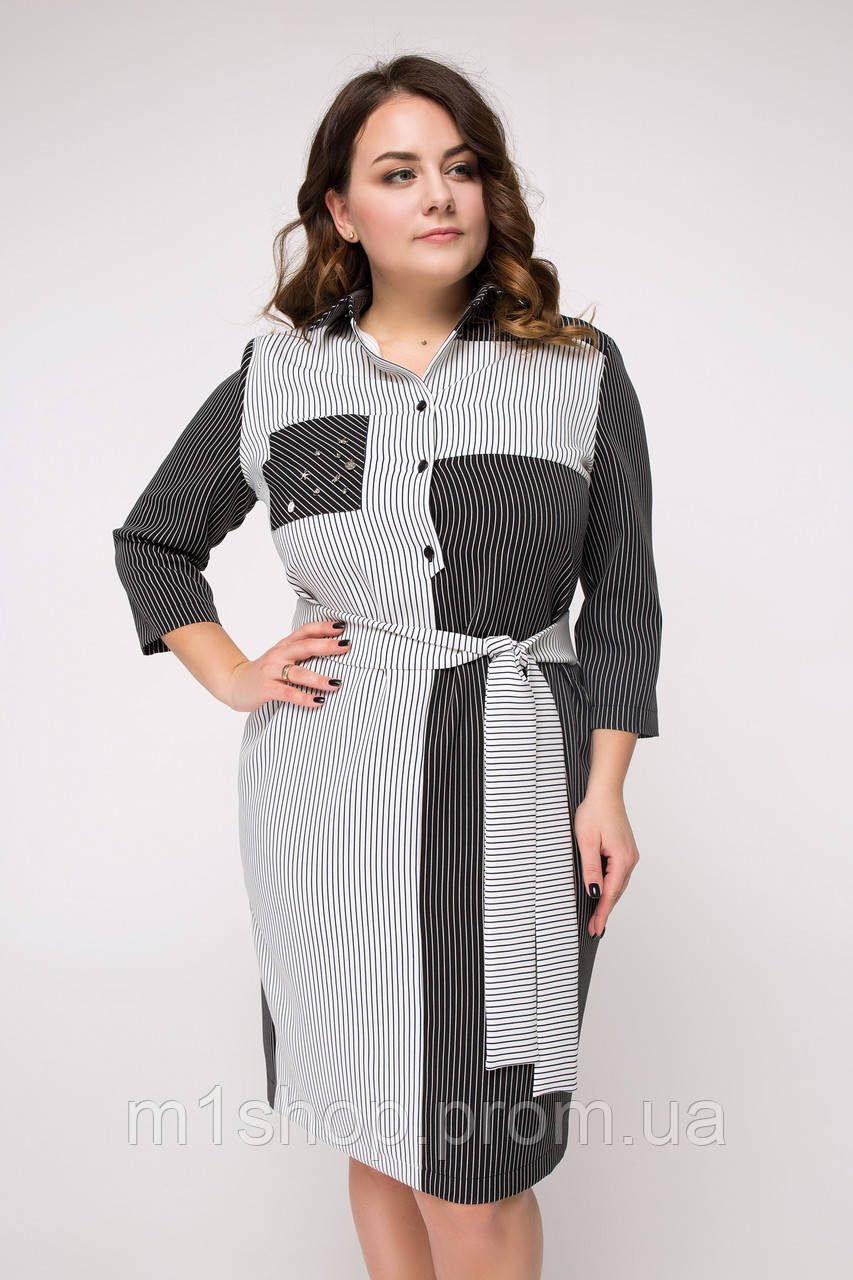 Лаконичное женское платье-рубашка в полоску больших размеров (Версилия lzn ) - фото 1 - id-p1134938815